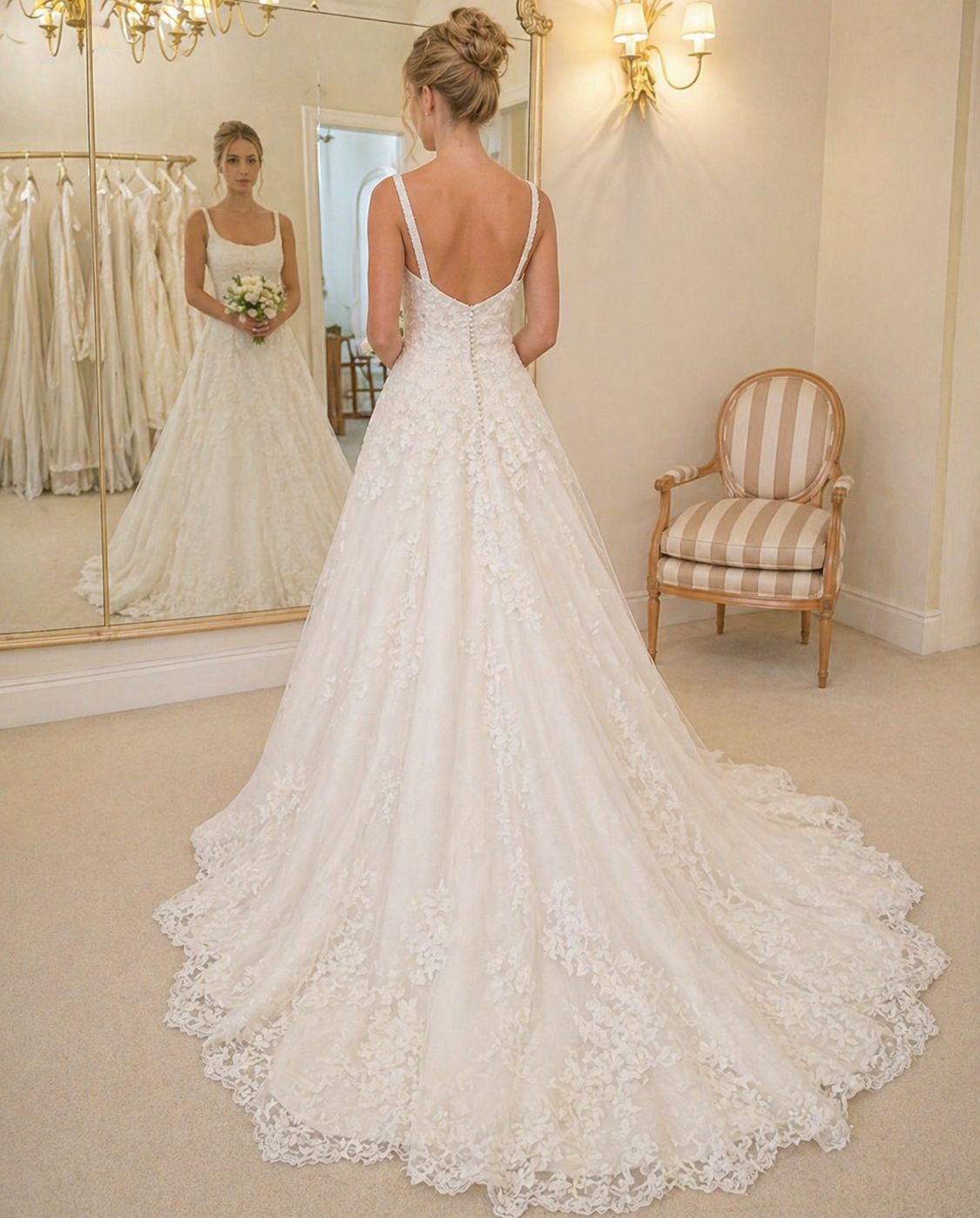 Vestido de novia Pettry con escote cuadrado estilo semi sirena