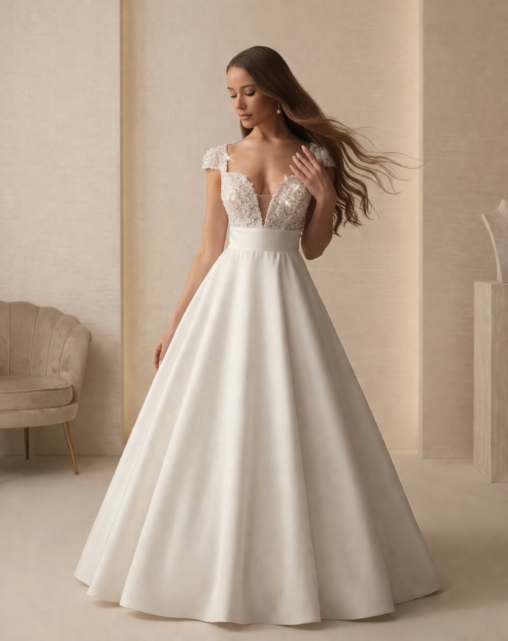 Vestido de novia Lady romántico con encaje y falda amplia