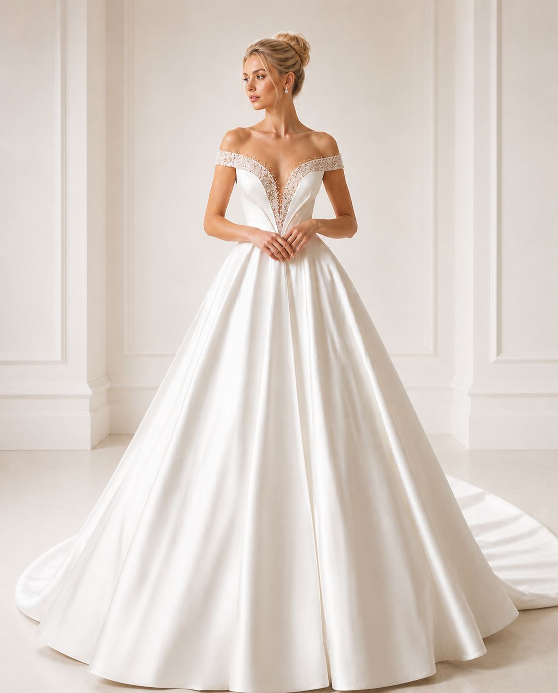 Vestido de novia Candelaria estilo princesa con detalle en pedrería