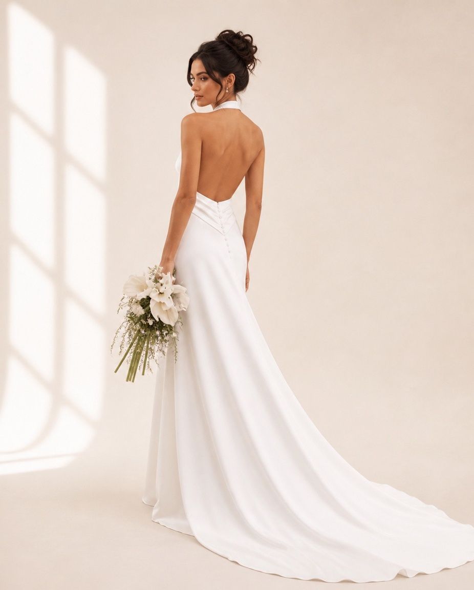 Vestido de Novia Halter con Escote Profundo y Caída ligera(preventa)