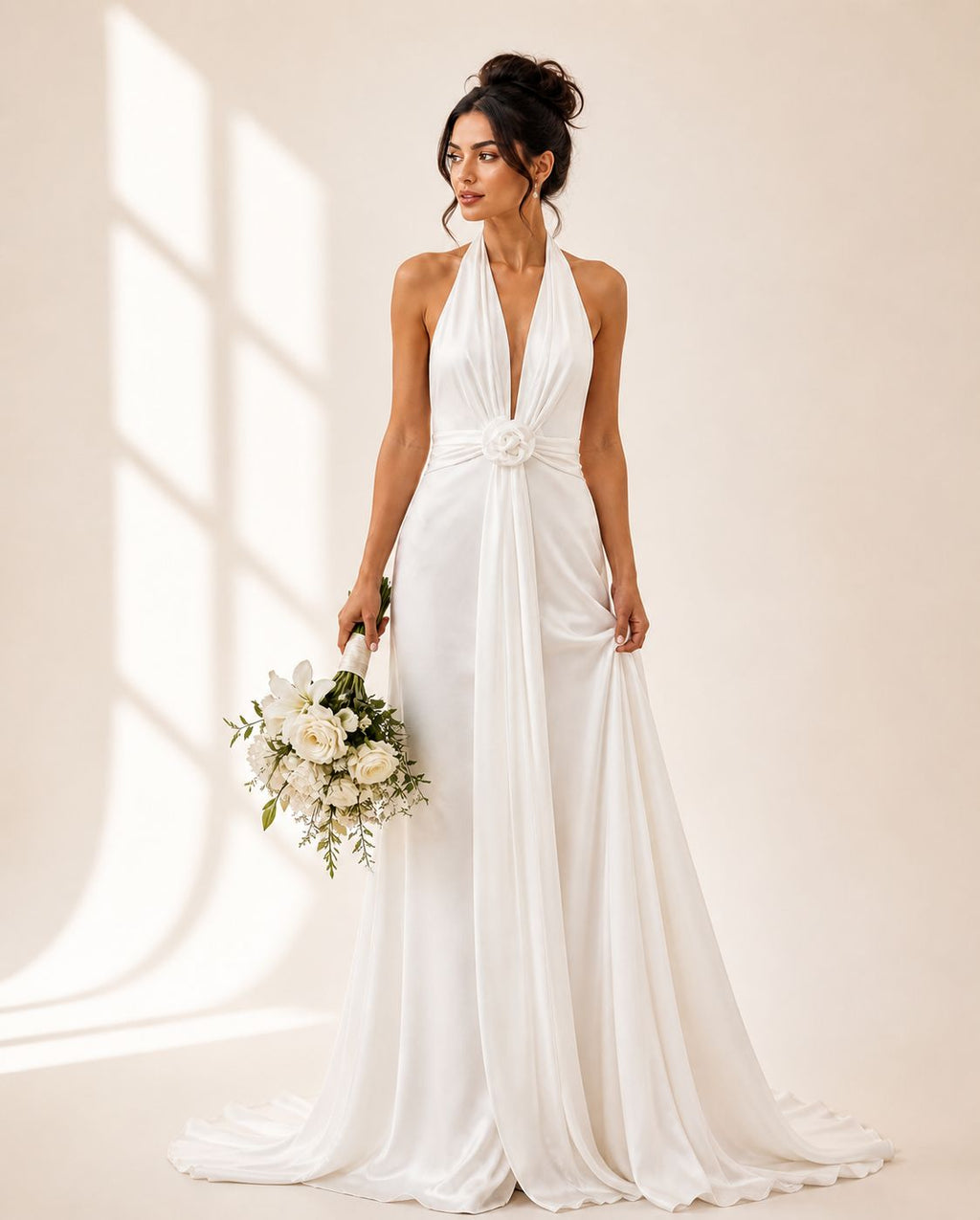 Vestido de Novia Halter con Escote Profundo y Caída ligera(preventa)
