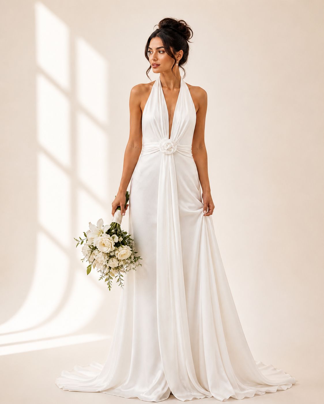 Vestido de Novia Halter con Escote Profundo y Caída ligera(preventa)