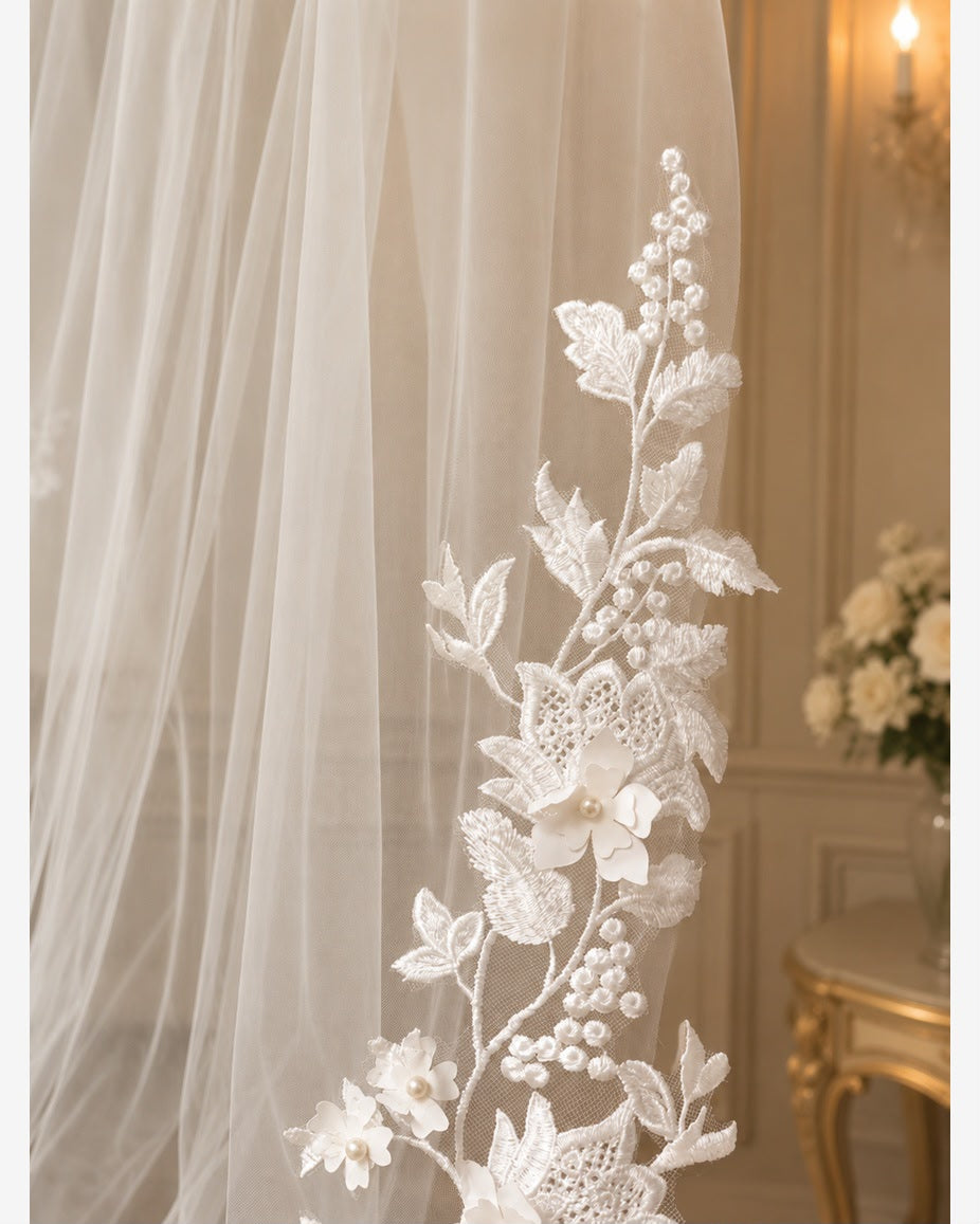 Velo de novia catedral con encaje 3D bordado de 4 metros, maravilloso, fino y muy elegante(preventa)