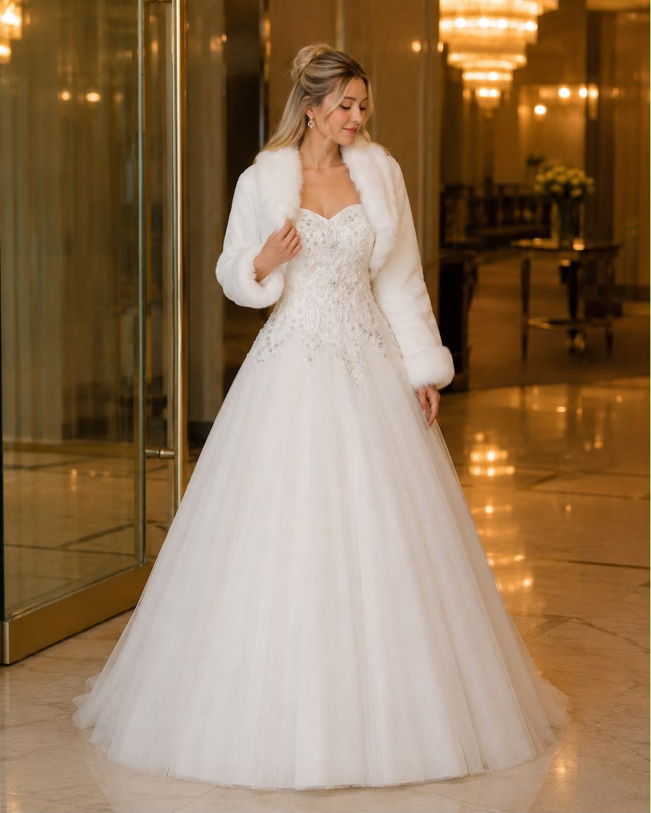 Bolero tipo piel para novia cuello alto