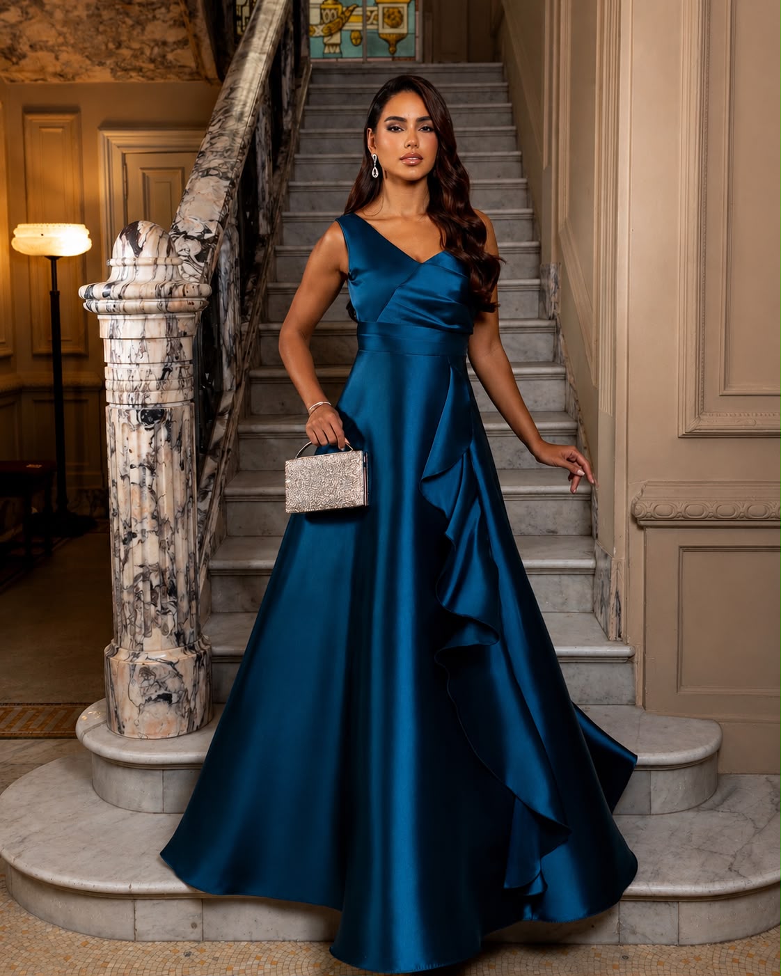 Vestido de fiesta Zira corte asimétrico y volantes