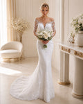 Vestido de novia Magnolio estilo trompeta con mangas y escote corazon