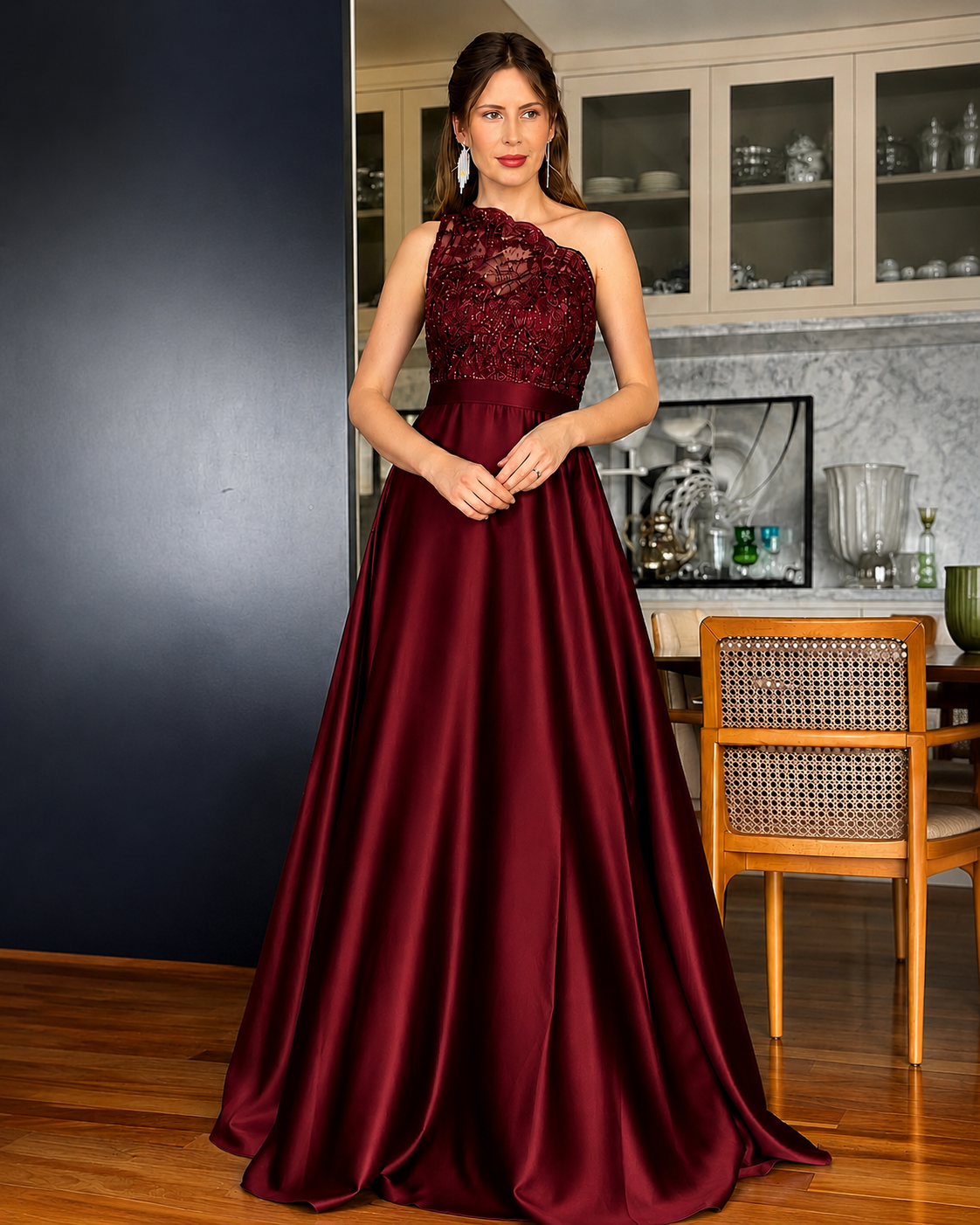 Vestido de fiesta Odette asimetría en encaje