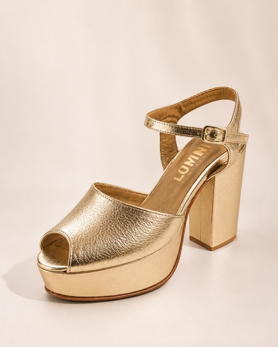 Sandalia de cuero Argenta color Gold plataforma de 3 cms y taco de 8,5 cms(Preventa)