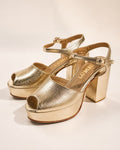 Sandalia de cuero Argenta color Gold plataforma de 3 cms y taco de 8,5 cms(Preventa)