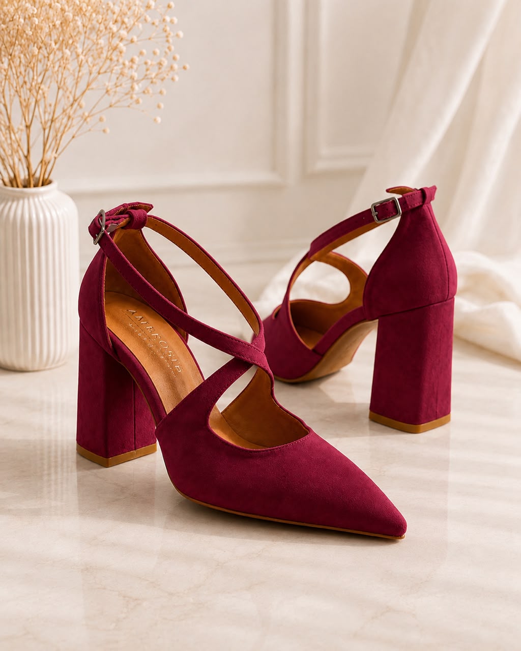 Zapato de terciopelo Marian taco 7 cms color cabernet elegancia atemporal(preventa)