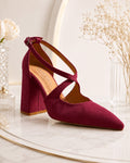 Zapato de terciopelo Marian taco 7 cms color cabernet elegancia atemporal(preventa)