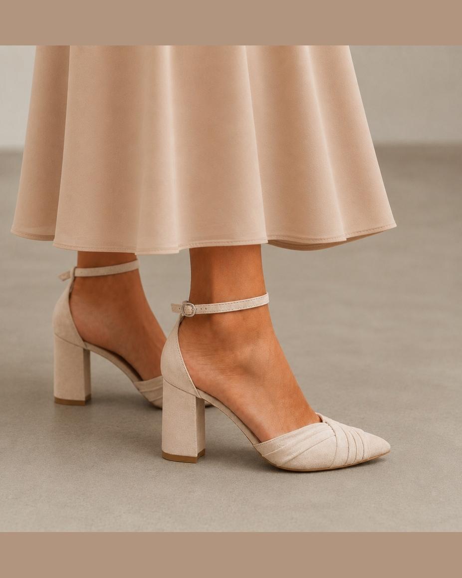 Sandalia de cuero para novia y fiesta Colomba en terciopelo velvet color nude taco 7 cms (preventa)