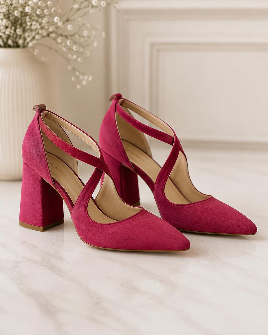Zapato para novia y fiesta Ragazza Bordo en terciopelo velvet taco 7 cms color cabernet elegancia atemporal