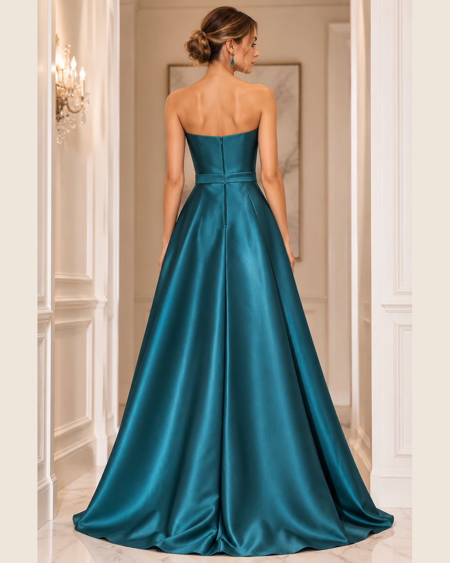 Vestido de fiesta Marcia strapless y aplicaciones