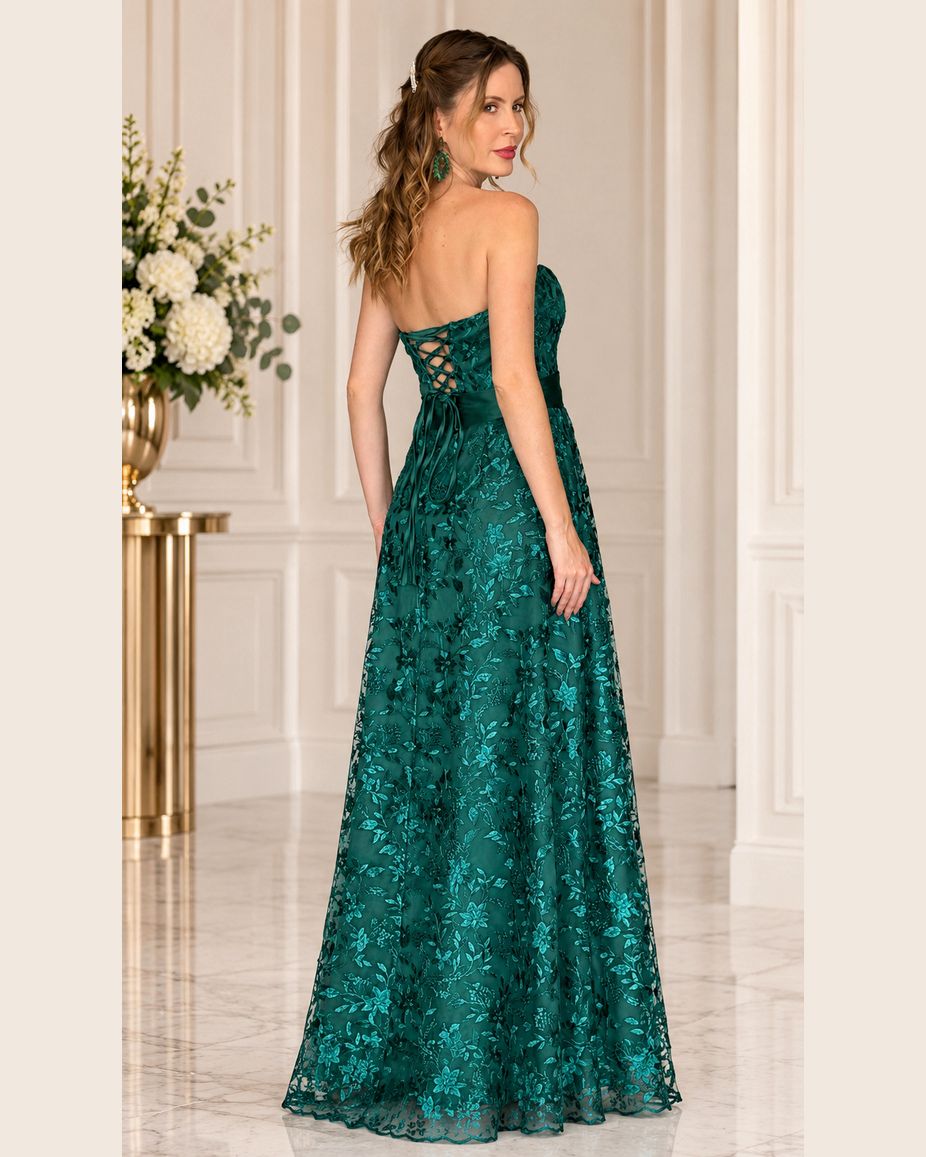 Vestido de fiesta Anastasia strapells encaje floral y cinturón raso