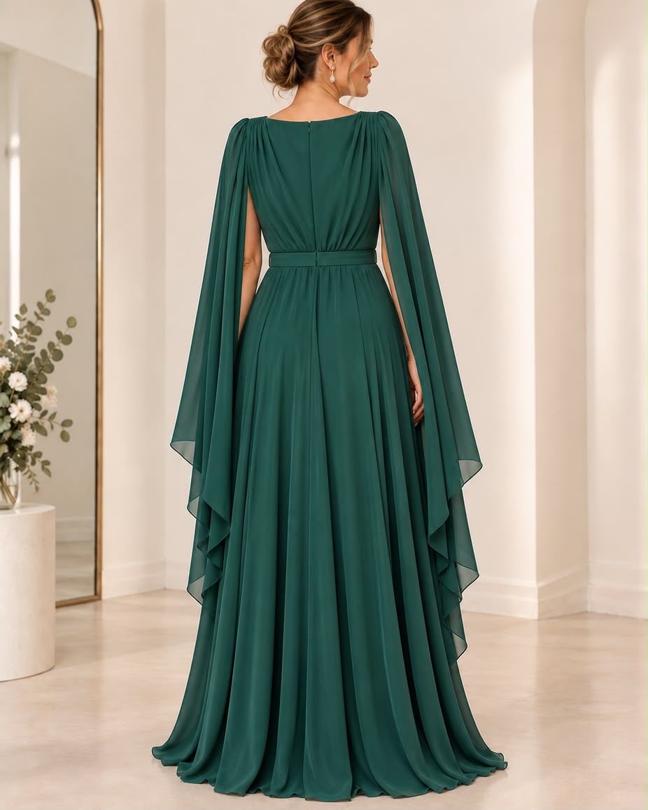 Vestido de fiesta charm corte evasse con manga capa