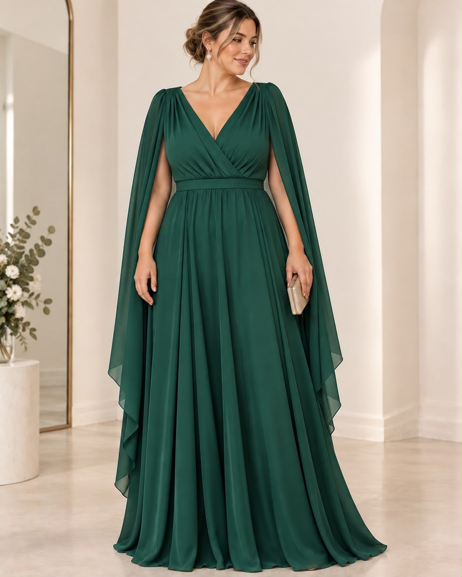 Vestido de fiesta charm corte evasse con manga capa
