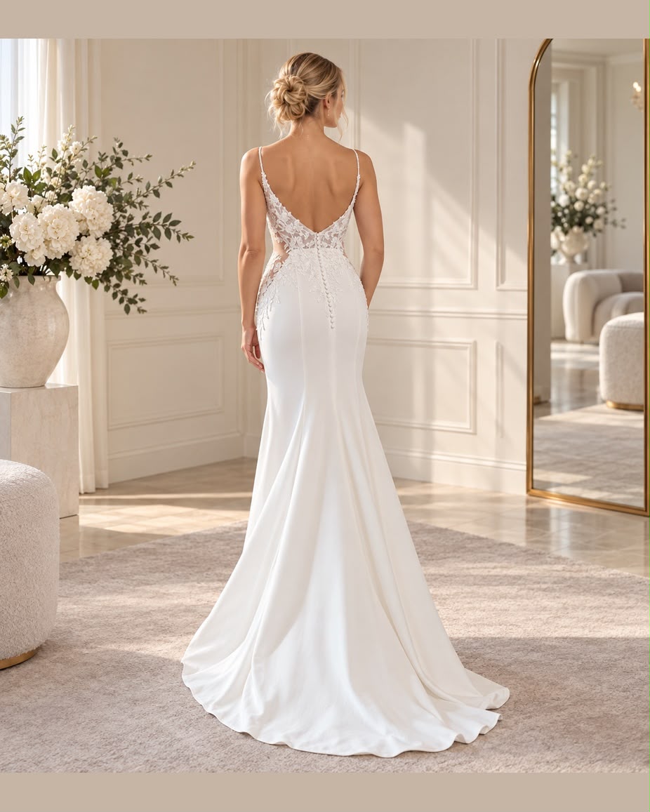 Vestido de novia Isabella sirena con encaje floral y espalda profunda