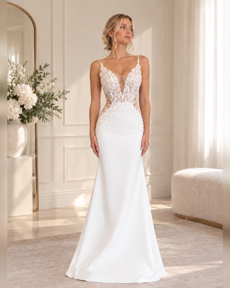 Vestido de novia Isabella sirena con encaje floral y espalda profunda