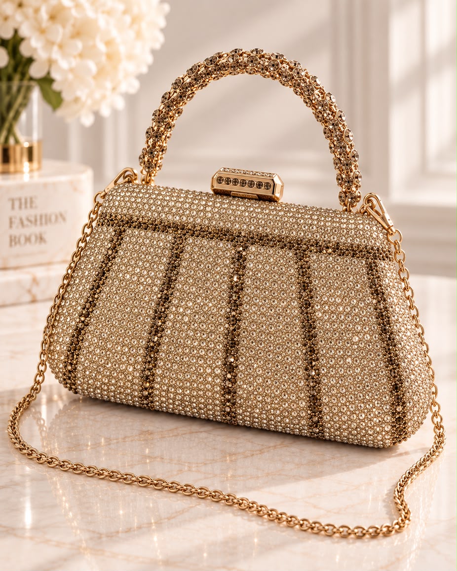 Bolso de fiesta New york con manilla y brillos en dorado champagne