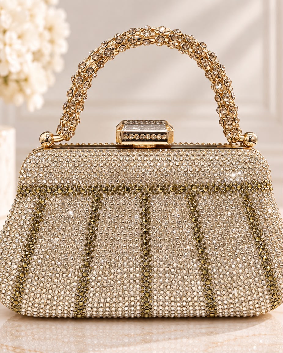 Bolso de fiesta New york con manilla y brillos en dorado champagne