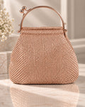 Bolso de fiesta Minerva en tonos Rosa Gold, mango curvo y cadena para colgar
