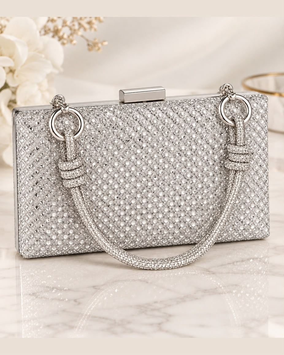 Bolso de fiesta Dublín plateada con manilla decorativa y cristales