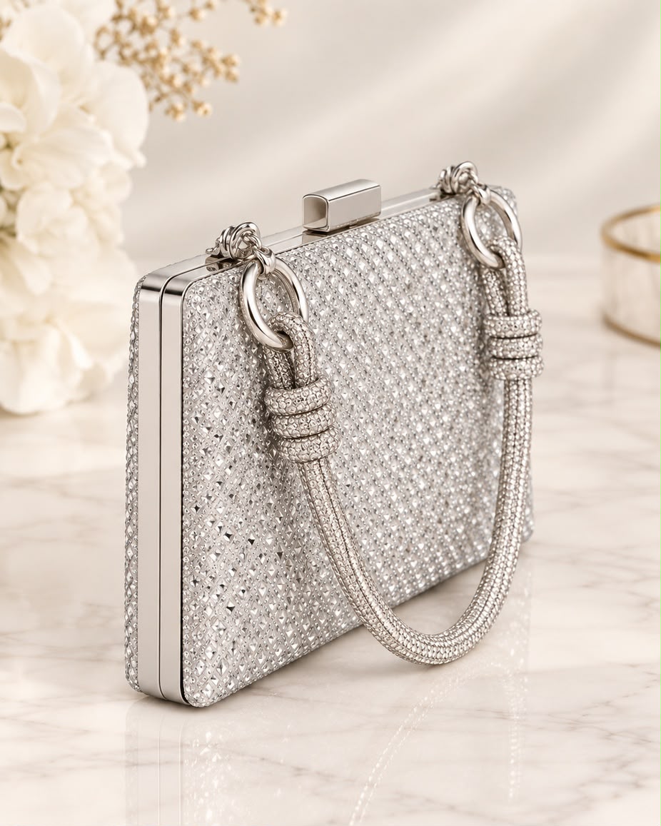 Bolso de fiesta Dublín plateada con manilla decorativa y cristales