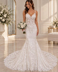 Vestido de novia Josefa sirena de encaje floral y espalda abierta en V