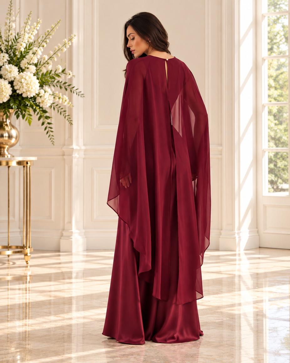 Vestido de fiesta Jannine con capa fluida en seda fría