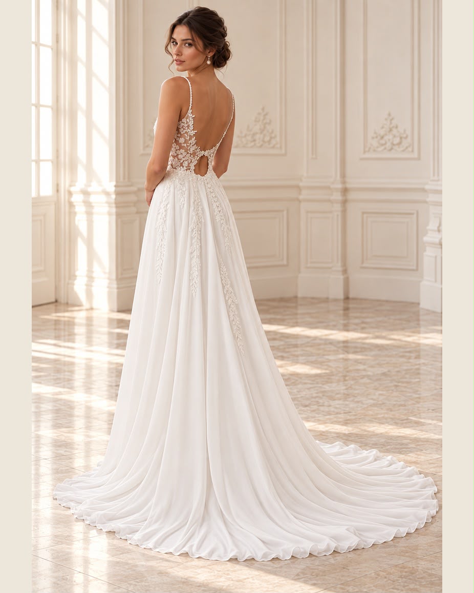Vestido de Novia Amaya con corte fluido y espalda pronunciada
