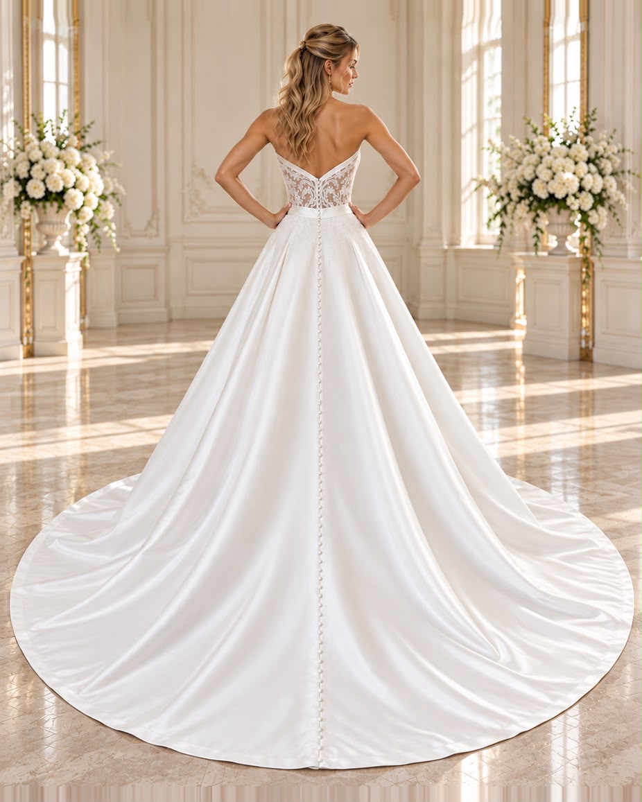 Vestido de novia Candelaria strapell estilo evase en tela satinada