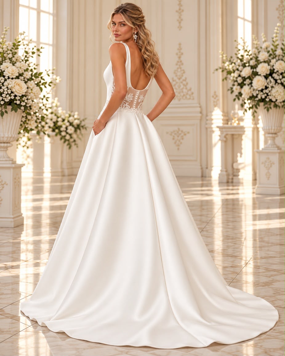 Vestido de novia Candy estilo A con falda satinada PRÓXIMAMENTE