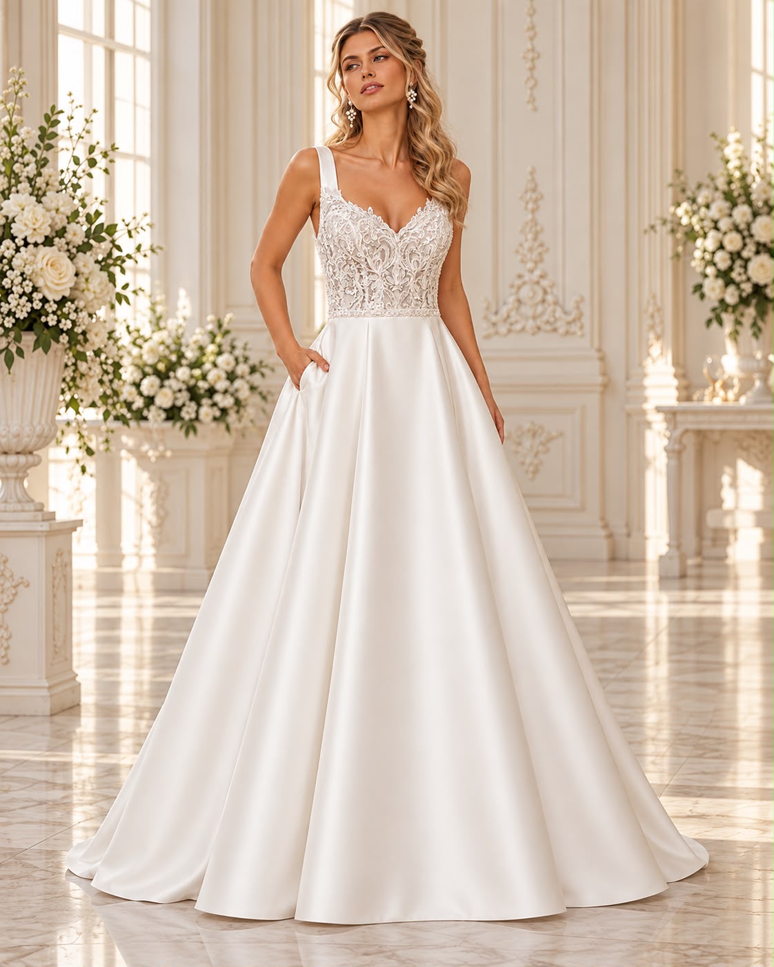 Vestido de novia Candy estilo A con falda satinada PRÓXIMAMENTE