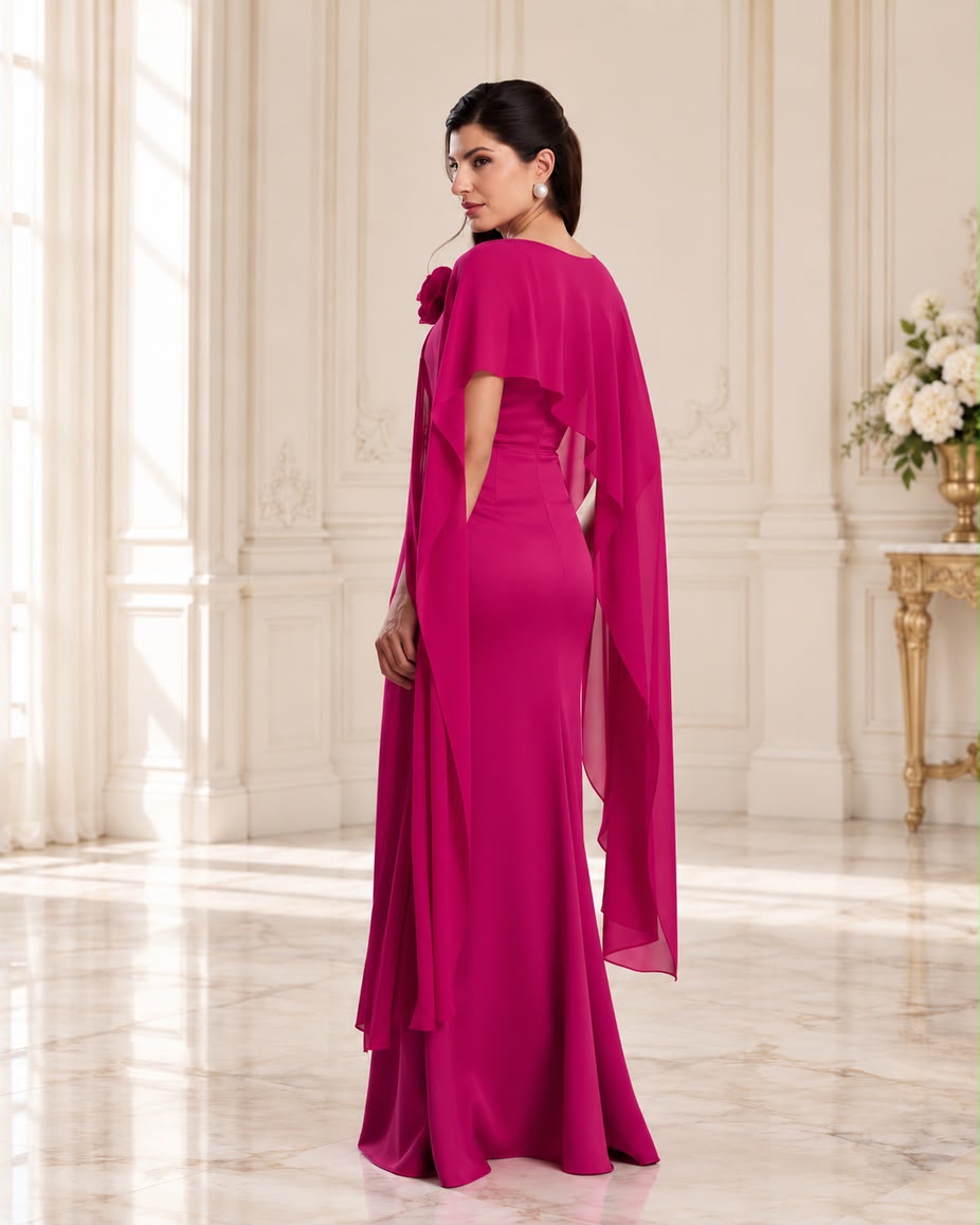 Vestido de fiesta Inés con capa y aplicación flor