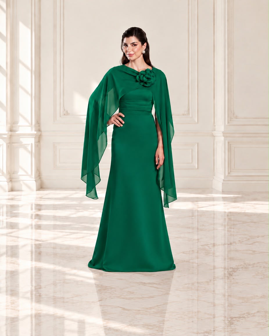 Vestido de fiesta Inés con capa y aplicación flor