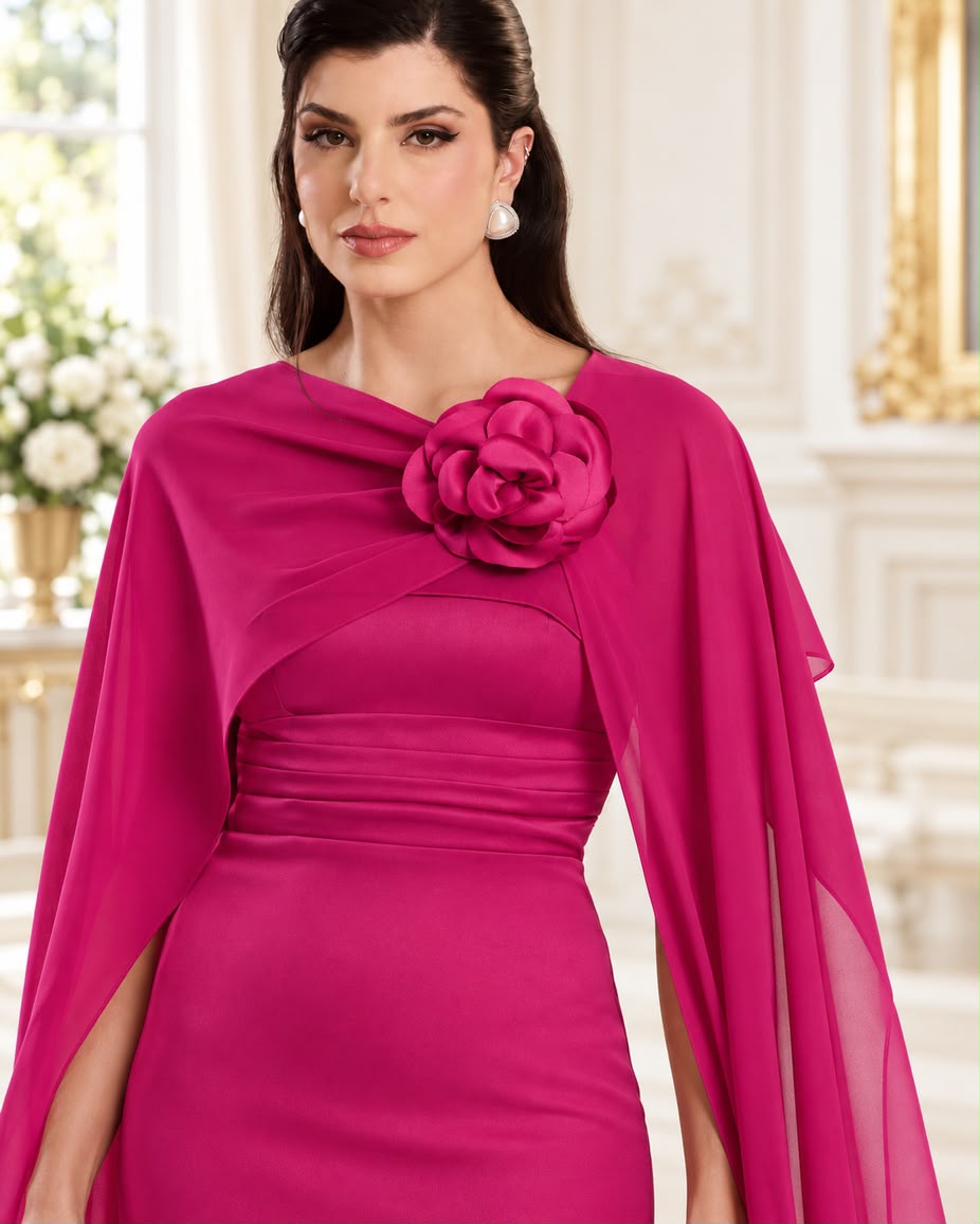 Vestido de fiesta Inés con capa y aplicación flor