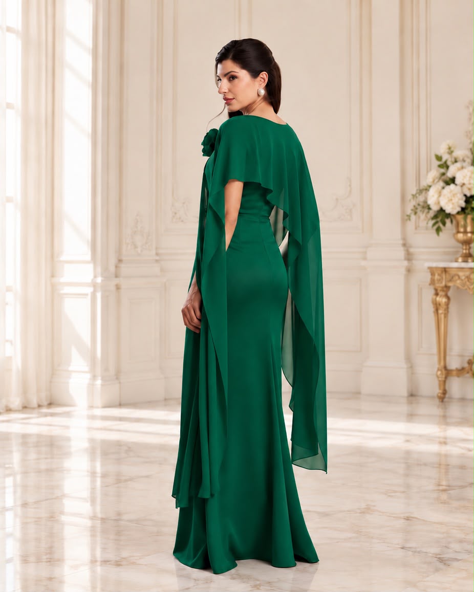 Vestido de fiesta Inés con capa y aplicación flor