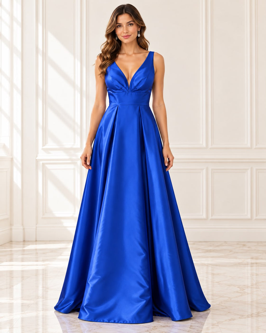 Vestido de fiesta Nicolle acabado satinado y corte en la cintura