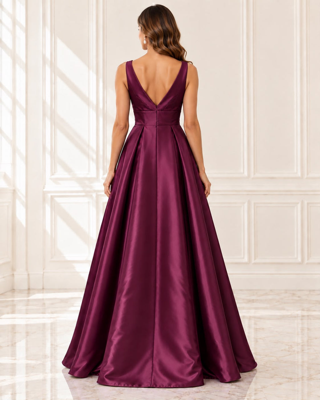 Vestido de fiesta Nicolle acabado satinado y corte en la cintura