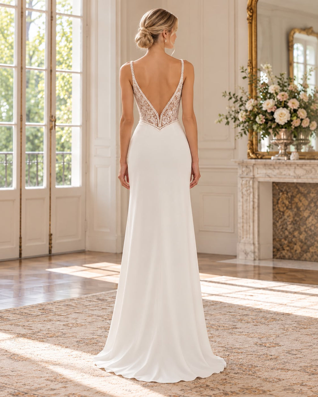 Vestido de novia Darling corte recto delicado encaje y corte fluido
