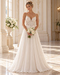 Vestido de novia Francis corte recto con tirantes spaghetti y corte en V