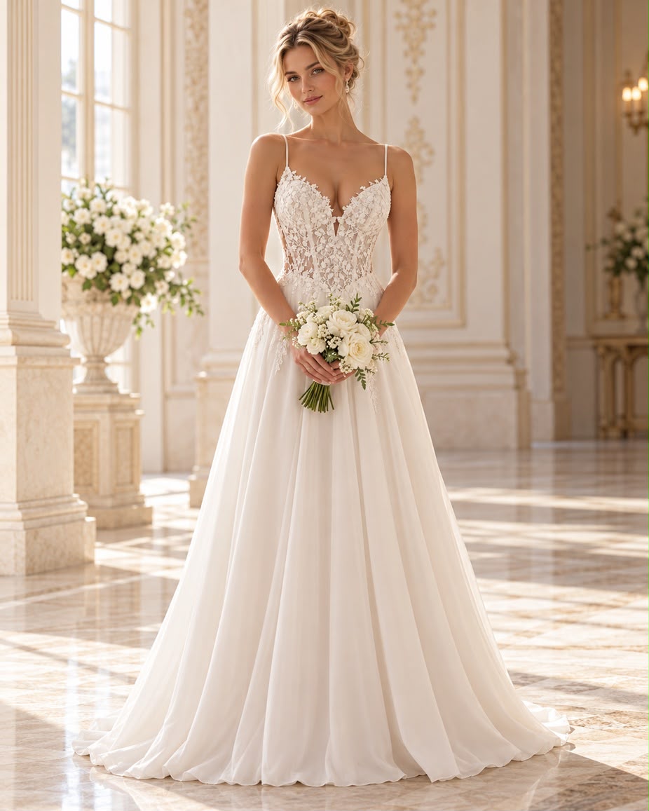 Vestido de novia Francis corte recto con tirantes spaghetti y corte en V