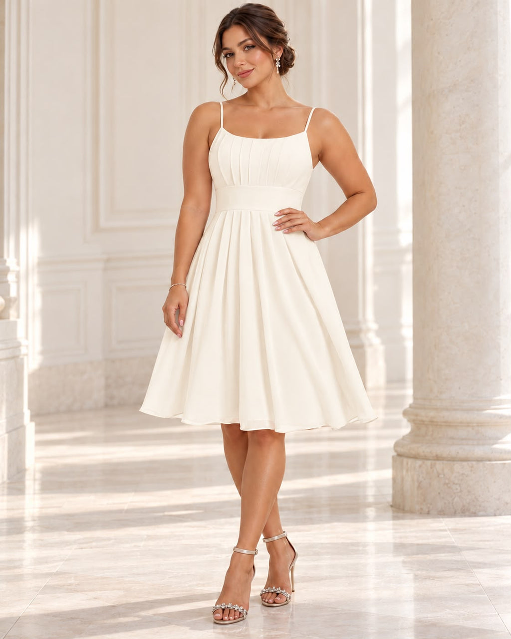 Vestido civil Ammy con pretina ancha y tirantes spaghetti