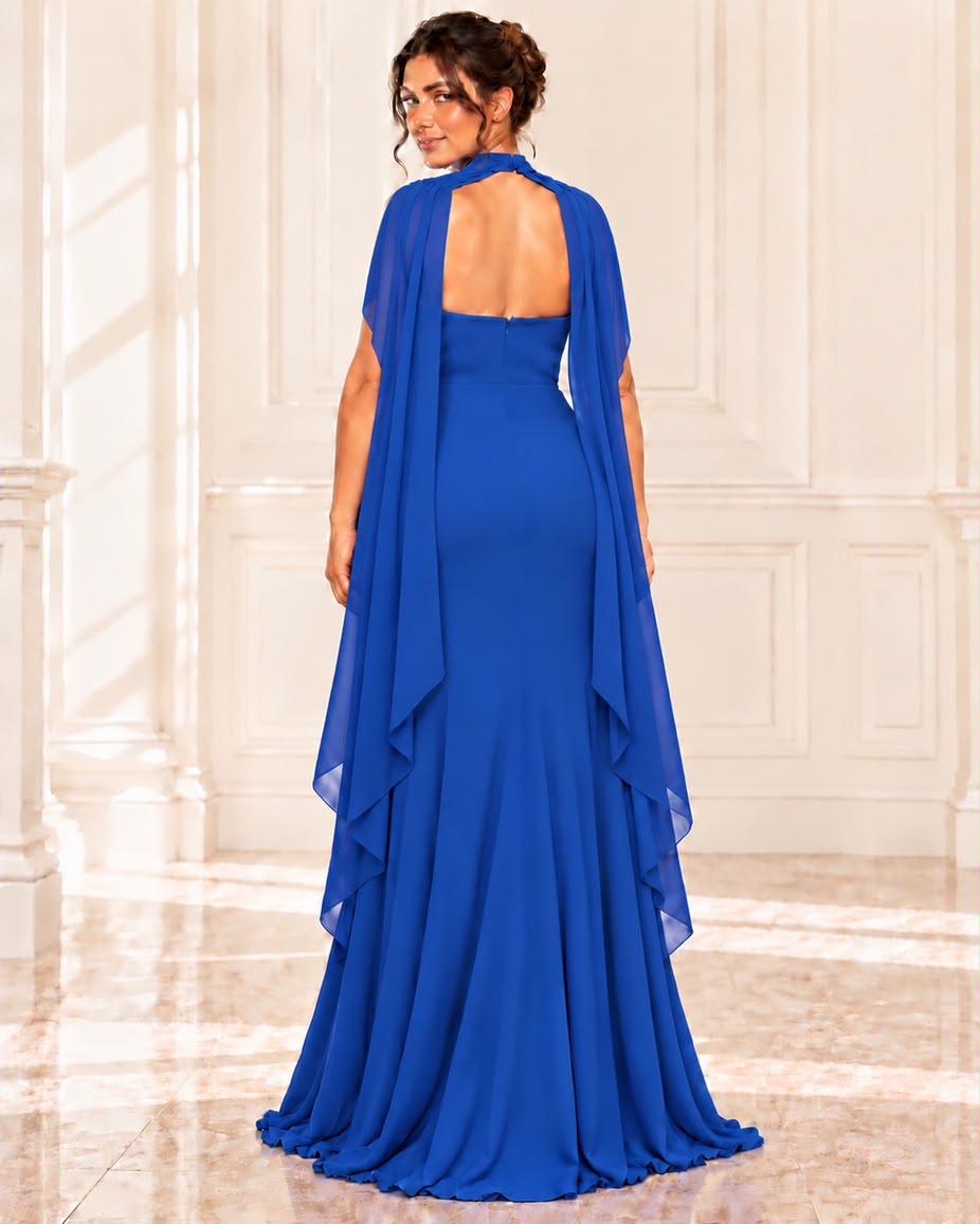 Vestido de fiesta Jose estilo halter con manga ala