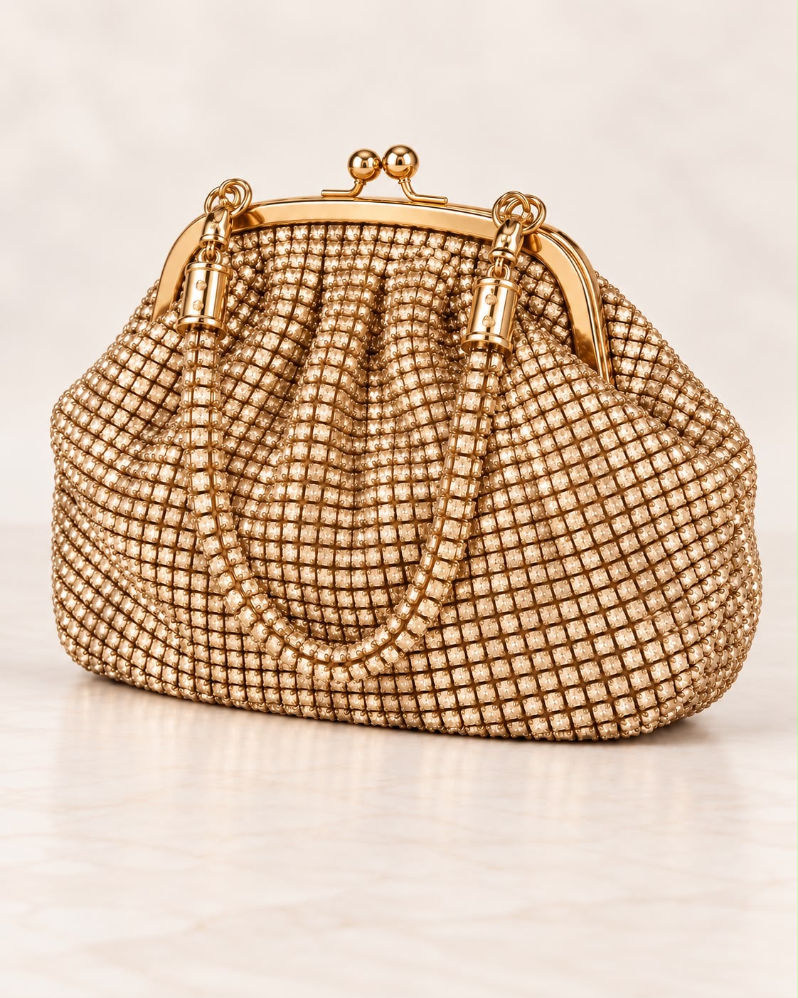 Bolso de fiesta Print en tono dorado y asa flexible