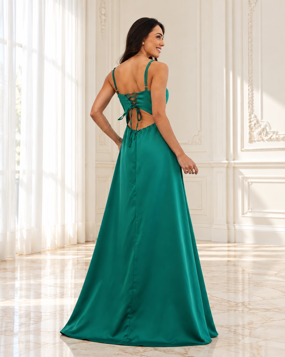 Vestido de fiesta Doris satinado con capa