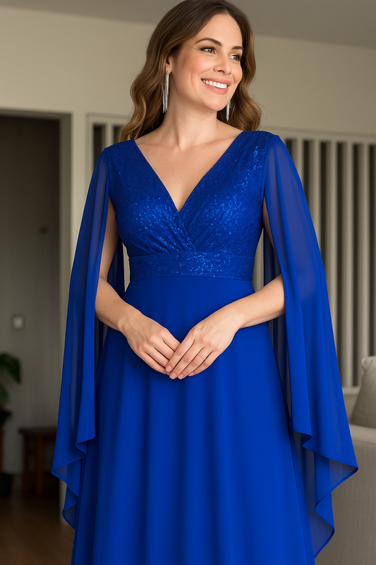 VESTIDO DE FIESTA ENDORA CON MANGA ALA Y APLICACIÓN