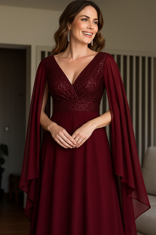 VESTIDO DE FIESTA ENDORA CON MANGA ALA Y APLICACIÓN