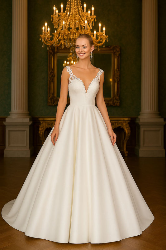 Vestido de novia Azaleia estilo princesa ,encaje y Raso